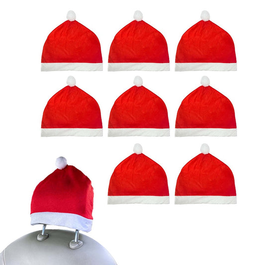 8Pcs Christmas Santa Claus Hat Car Seat Headrest Cover Car Interior Accessories Xmas Decoration