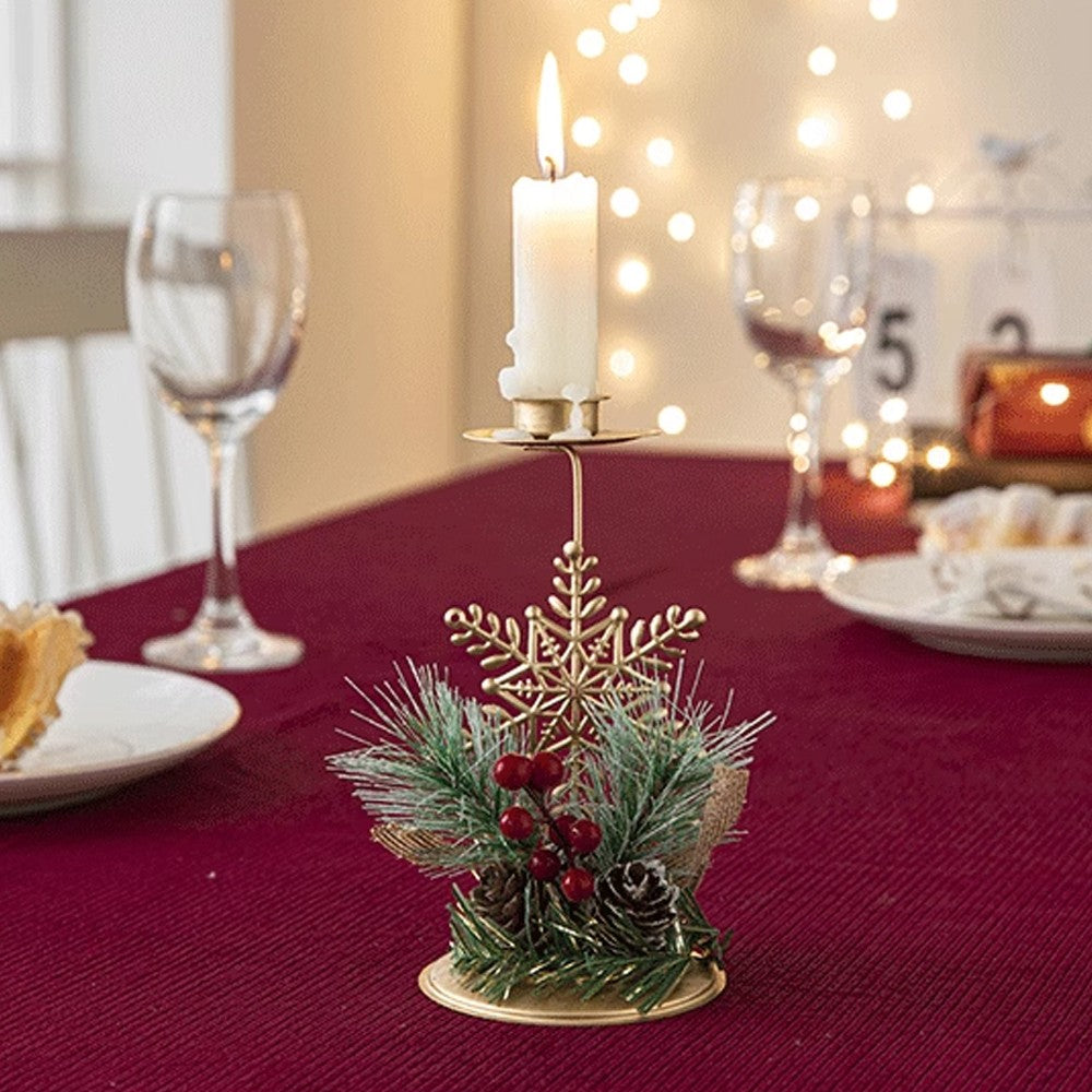 1Pc Christmas Snowflake Candlestick Tea Lights Metal Candle Holder Xmas Tabletop Decoration