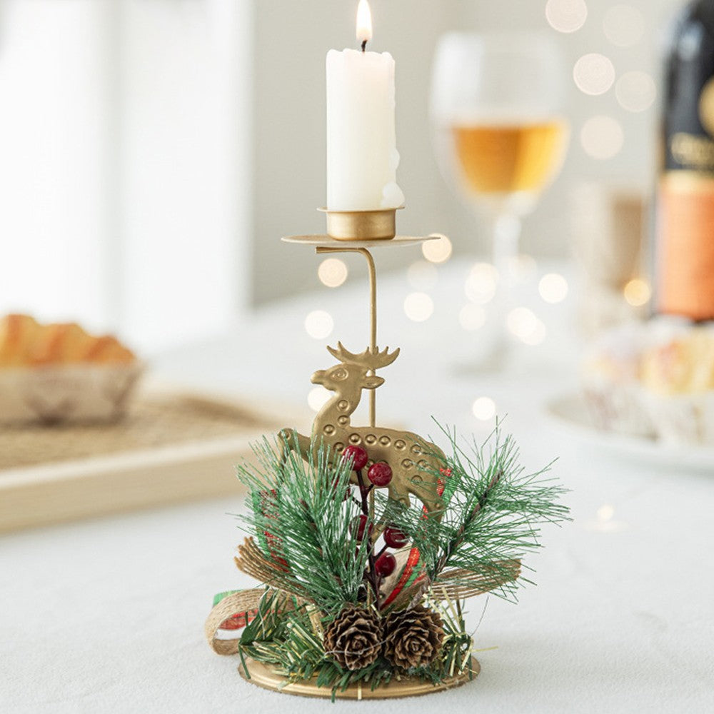 1Pc Christmas Elk Candlestick Tea Lights Metal Candle Holder Xmas Tabletop Decoration