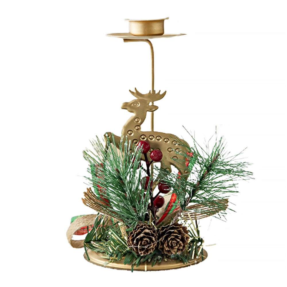 1Pc Christmas Elk Candlestick Tea Lights Metal Candle Holder Xmas Tabletop Decoration