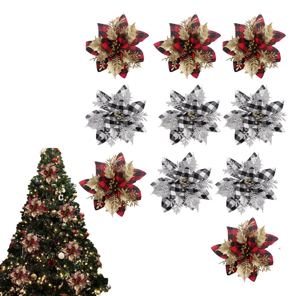 10Pcs Christmas Tree Decorative Artificial Flower Glitter Simulate Flowers