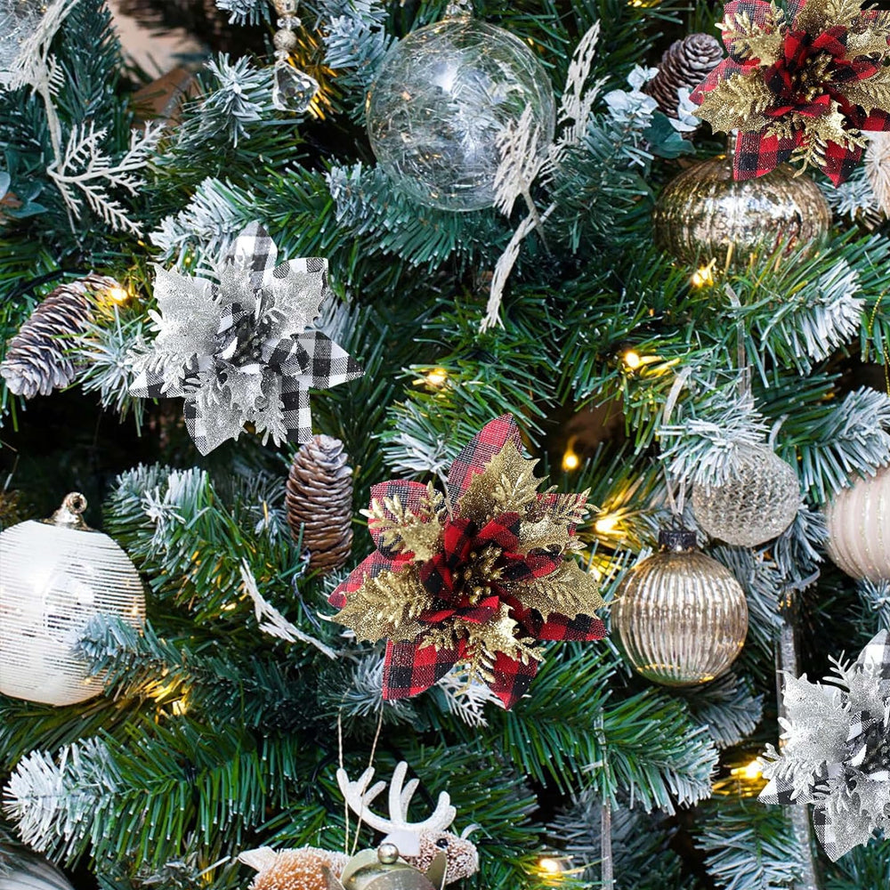 10Pcs Christmas Tree Decorative Artificial Flower Glitter Simulate Flowers