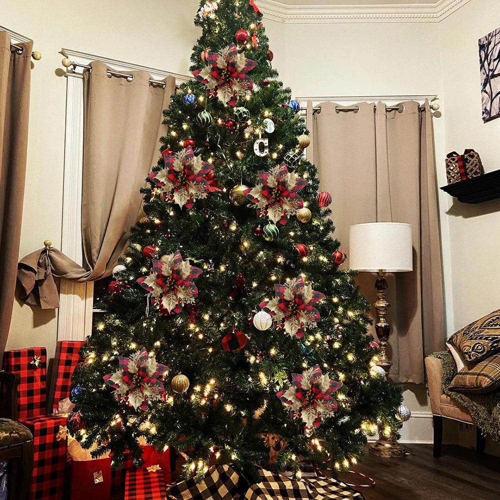 10Pcs Christmas Tree Decorative Artificial Flower Glitter Simulate Flowers