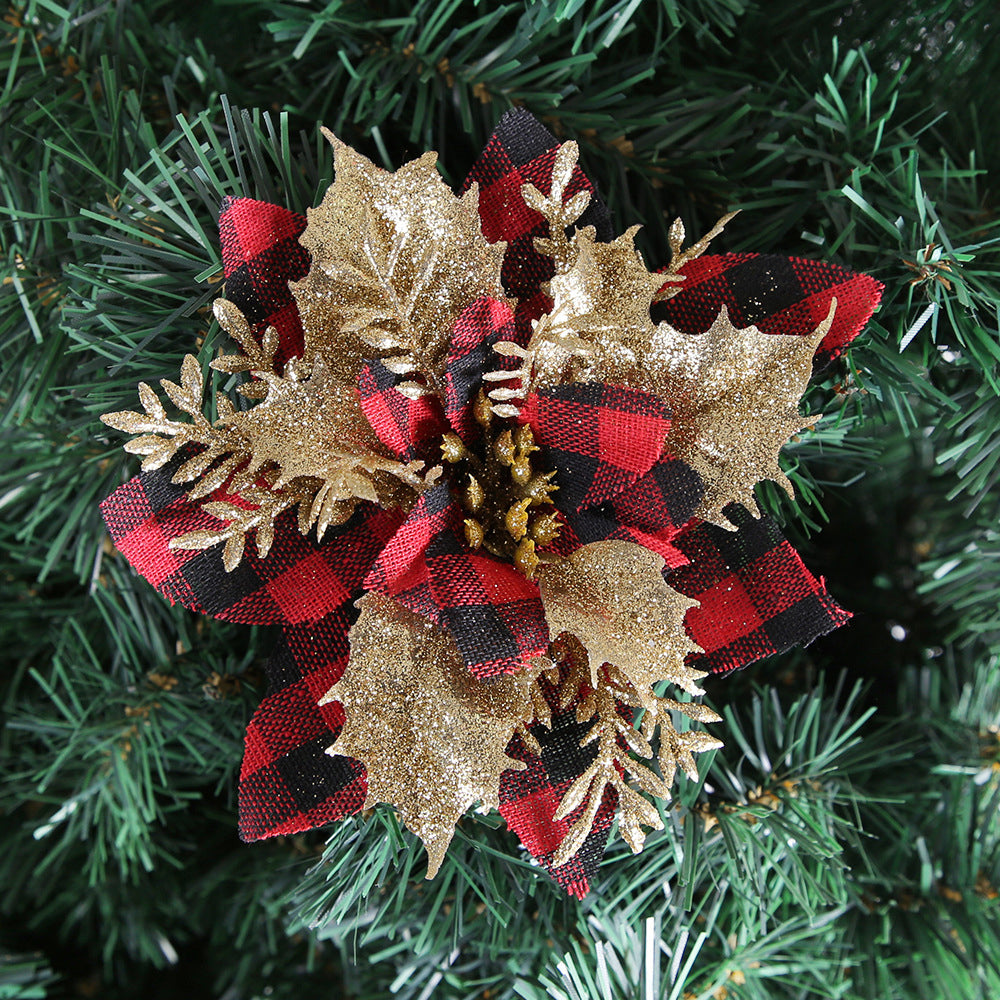 10Pcs Christmas Tree Decorative Artificial Flower Glitter Simulate Flowers