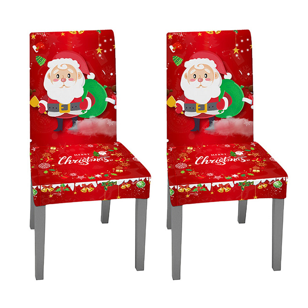 2XChristmas Chair Cover Xmas Chair Slipcover Santa Dining Chair Protector Style1