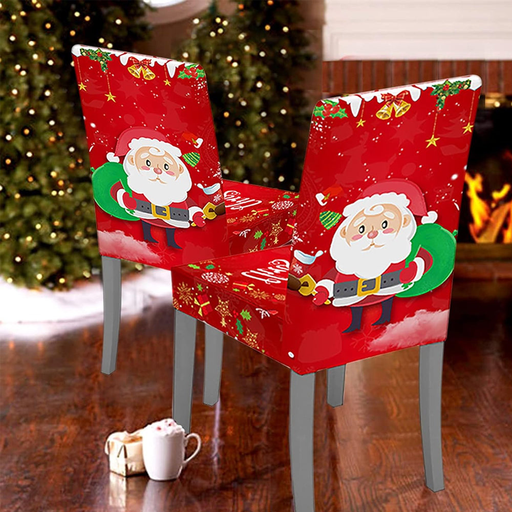 2XChristmas Chair Cover Xmas Chair Slipcover Santa Dining Chair Protector Style1