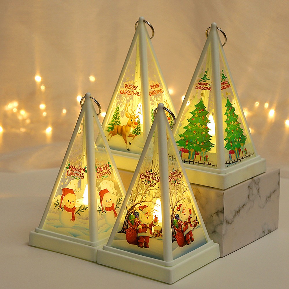 4Pcs Christmas Night Light Xmas Desktop Decorative Lamp with Hanging Ring