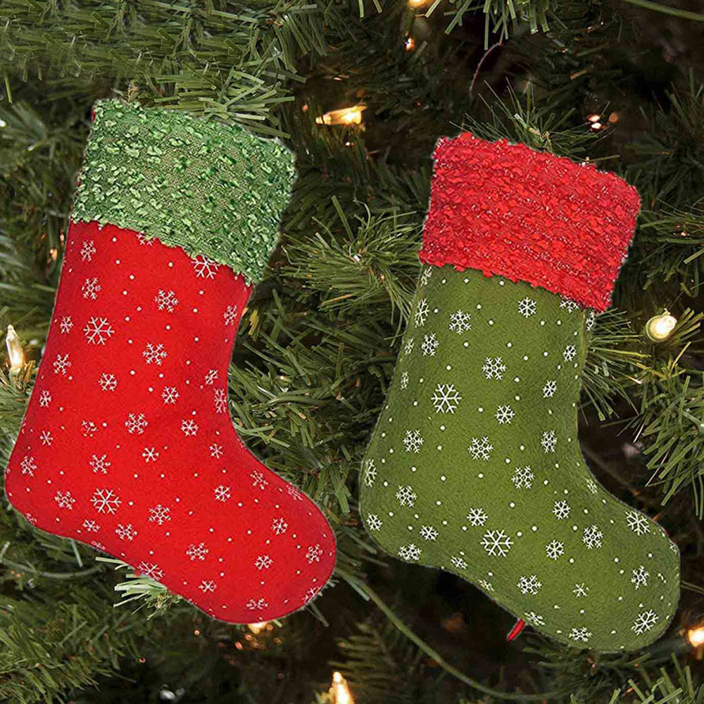 12Pcs Christmas Stockings Christmas Tree Hanging Ornament Snowflake Xmas Decor