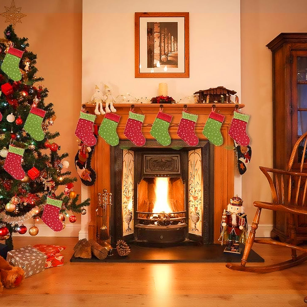 12Pcs Christmas Stockings Christmas Tree Hanging Ornament Snowflake Xmas Decor