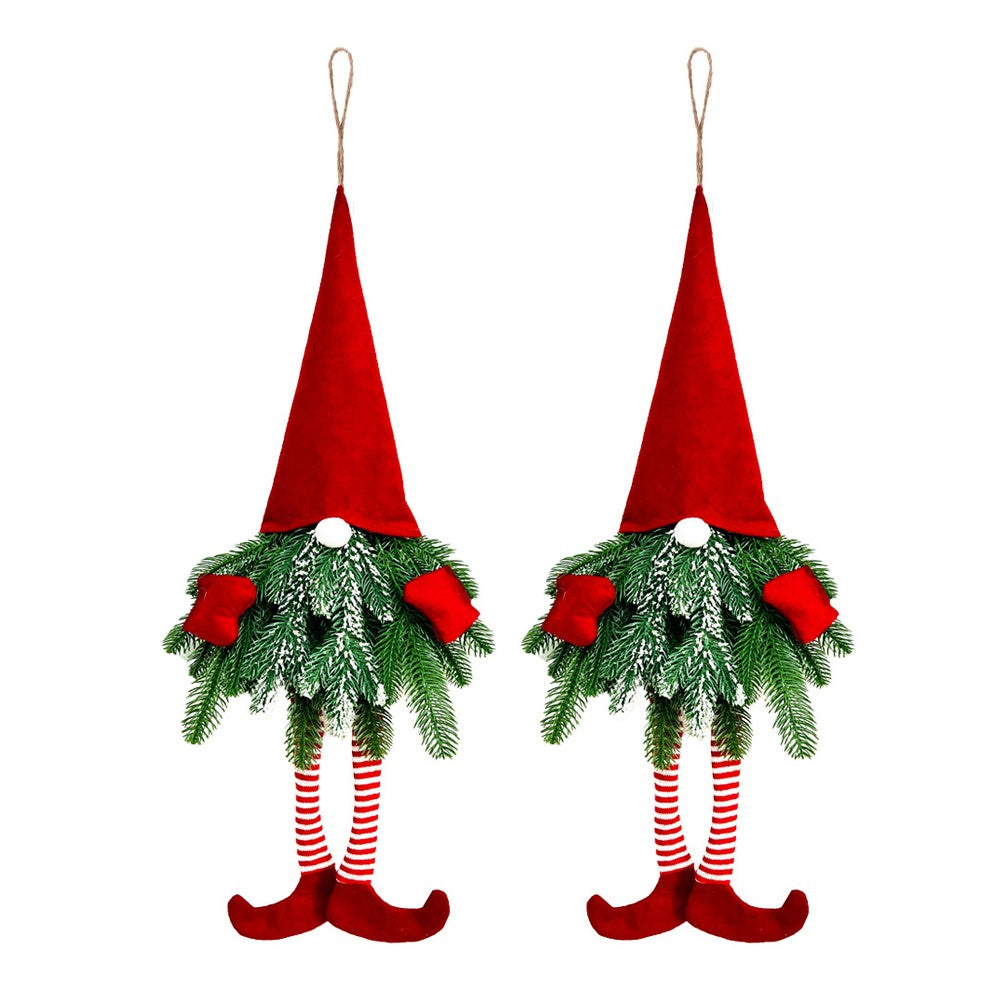 2Pcs Christmas Tree Gnomes Ornament Long-legged Elf Door Hanging Wreath Pendant Xmas Decor