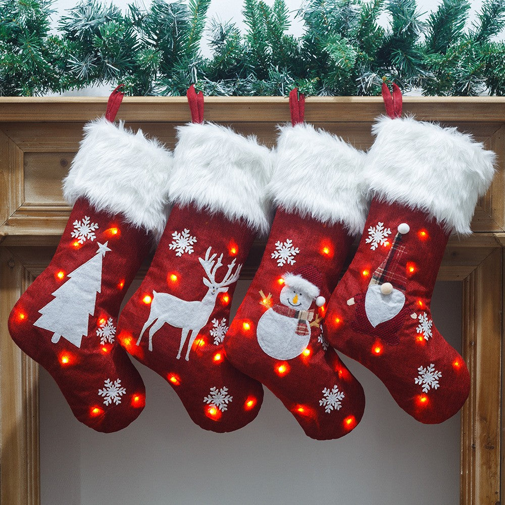 Christmas Stocking with Lights Pendant Sock for Home Party Decor - Snowman