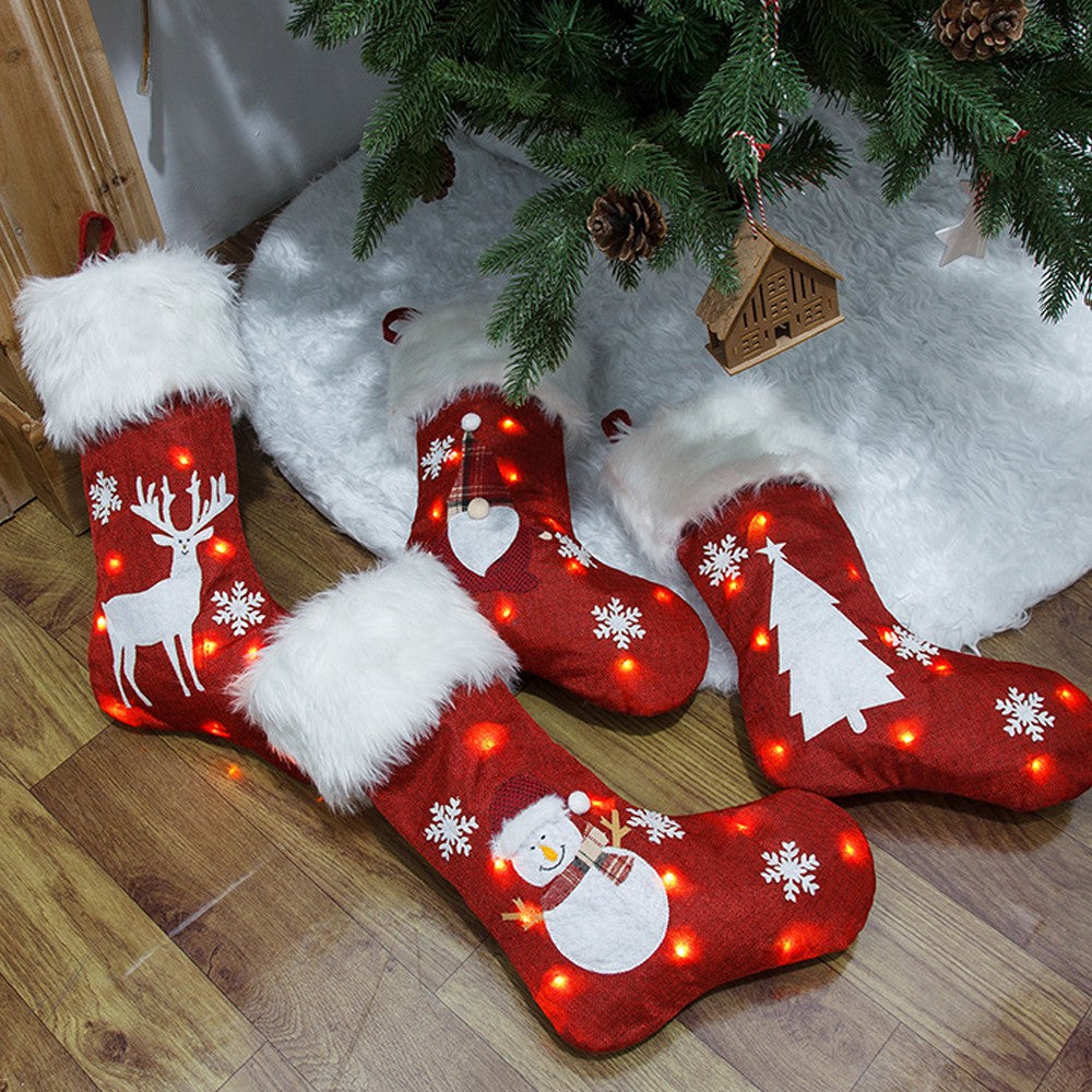 Christmas Stocking with Lights Pendant Sock for Home Party Decor - Xmas Tree