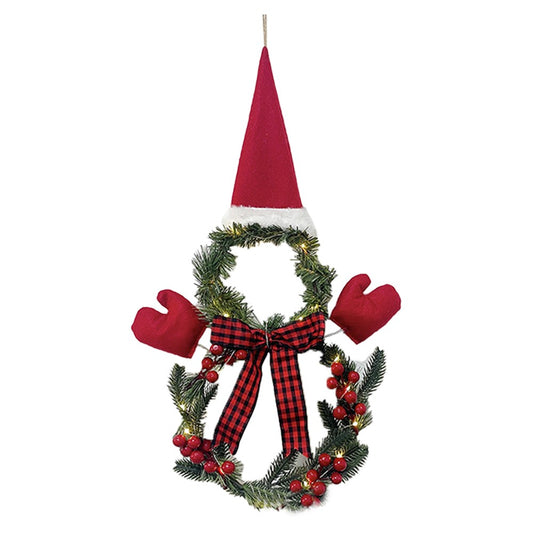 Christmas Wreath Door Decoration LED Snowman Shape Wreath for Home Decor