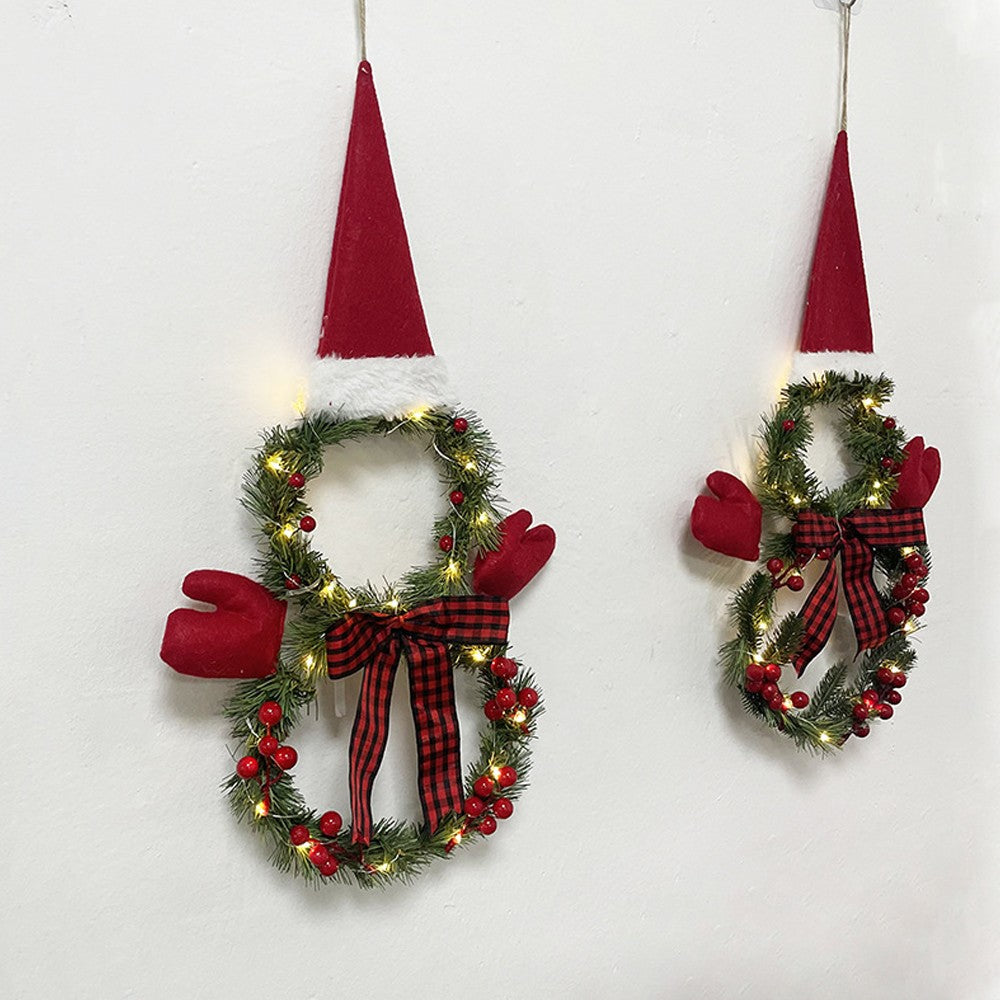 2xChristmas Wreath Door Decoration LED Snowman Shape Wreath for Home Decor