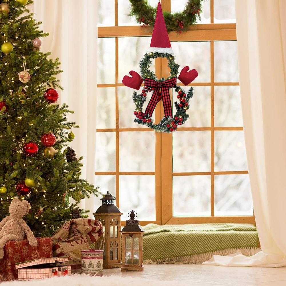 Christmas Wreath Door Decoration LED Snowman Shape Wreath for Home Decor