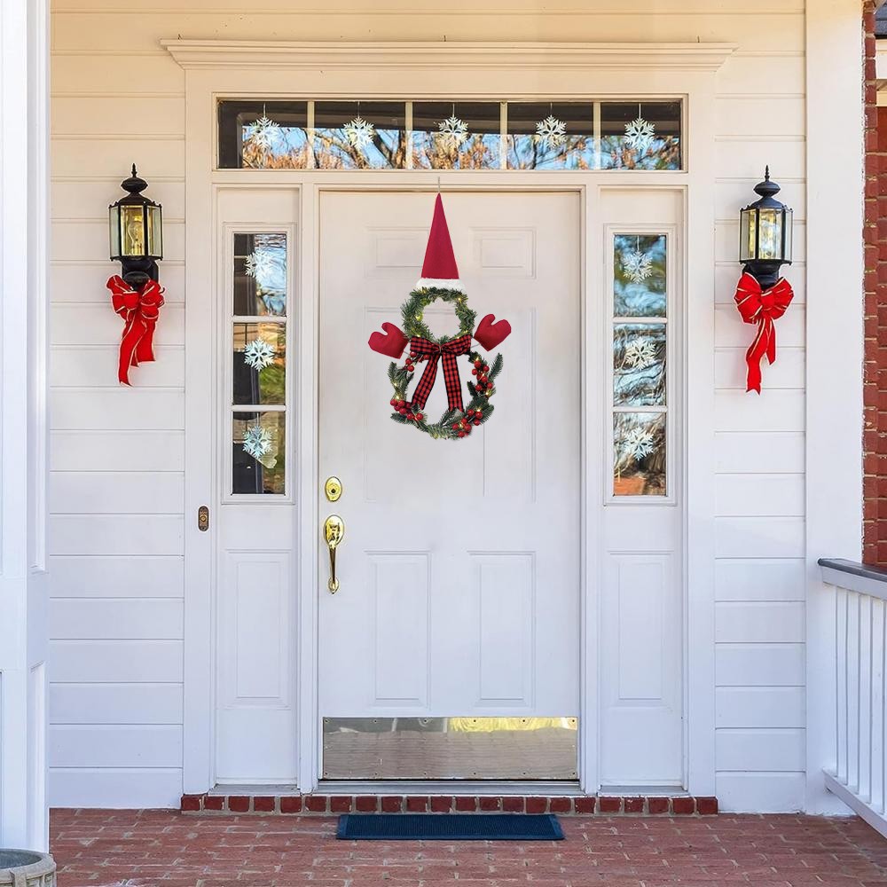 2xChristmas Wreath Door Decoration LED Snowman Shape Wreath for Home Decor