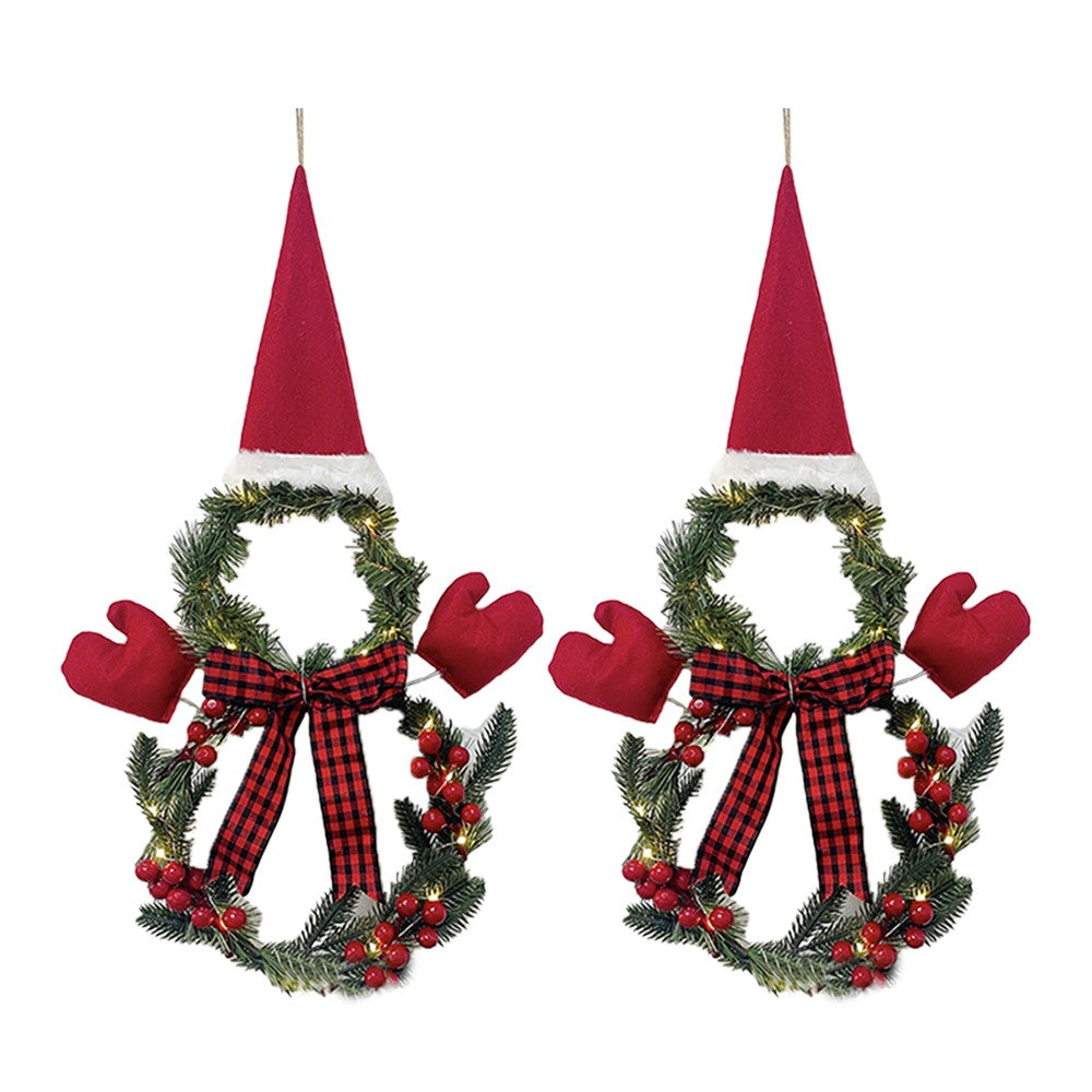 2xChristmas Wreath Door Decoration LED Snowman Shape Wreath for Home Decor