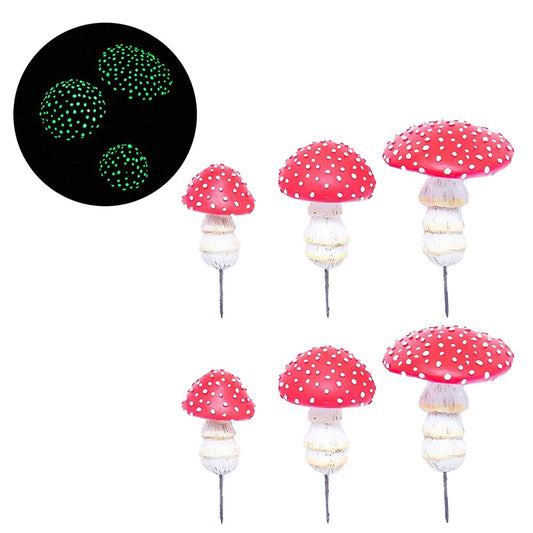 6Pcs Glow in The Dark Miniatures Mushroom Statue Luminous Mushroom Decor Fairy Garden Decor