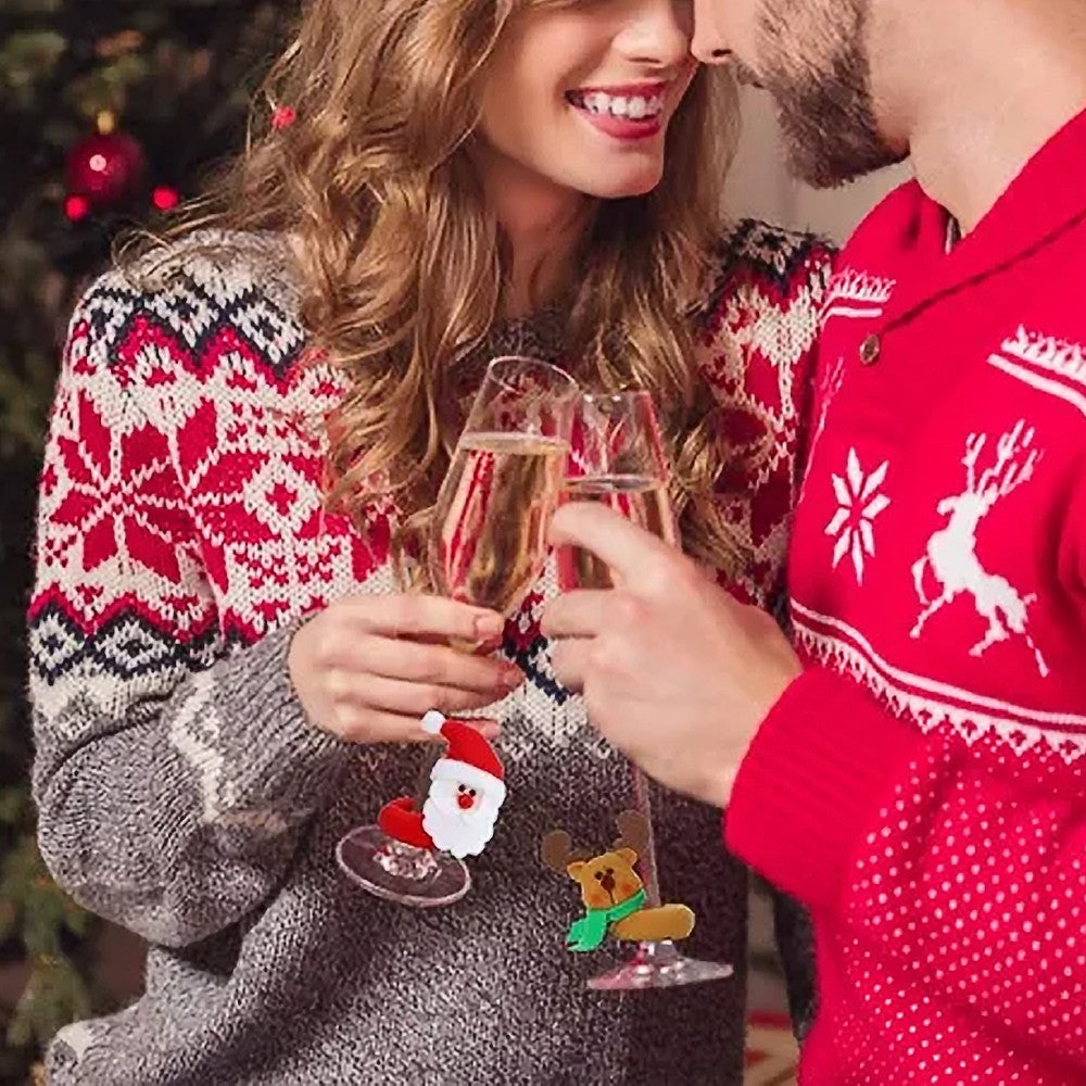 12Pcs Christmas Wine Glass Charms Adorable Santa Elk Drink Tag Wine Glass Marker
