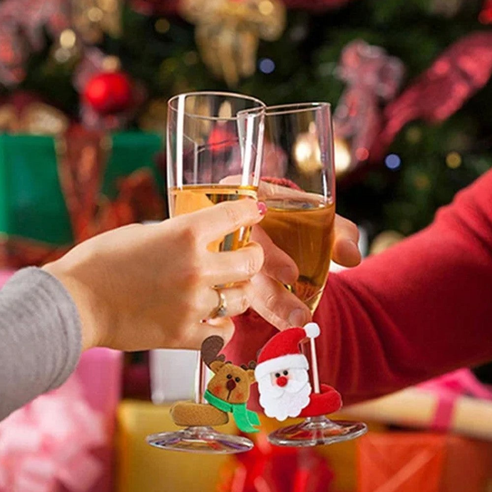 12Pcs Christmas Wine Glass Charms Adorable Santa Elk Drink Tag Wine Glass Marker