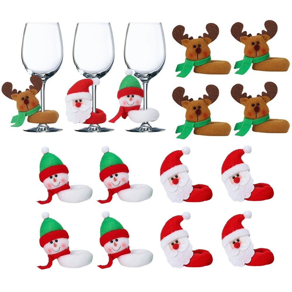 12Pcs Christmas Wine Glass Charms Adorable Santa Elk Drink Tag Wine Glass Marker