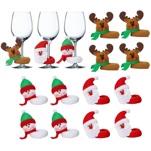 12Pcs Christmas Wine Glass Charms Adorable Santa Elk Drink Tag Wine Glass Marker