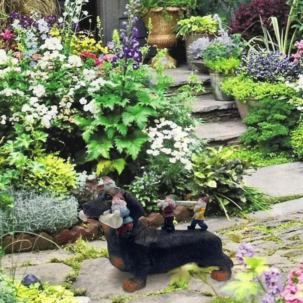 Christmas Gnomes and Dog Resin Statues Outdoor Garden Ornaments - Style 1