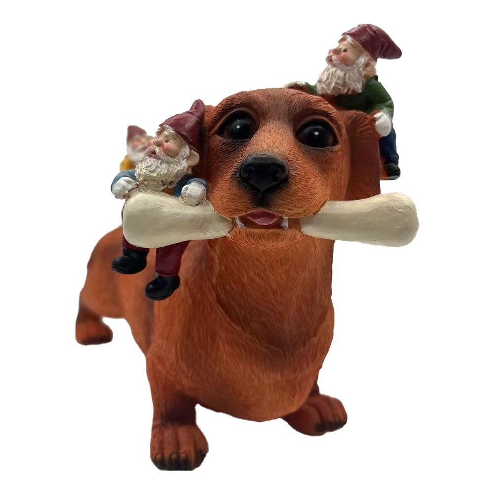 Christmas Gnomes and Dog Resin Statues Outdoor Garden Ornaments - Style 2