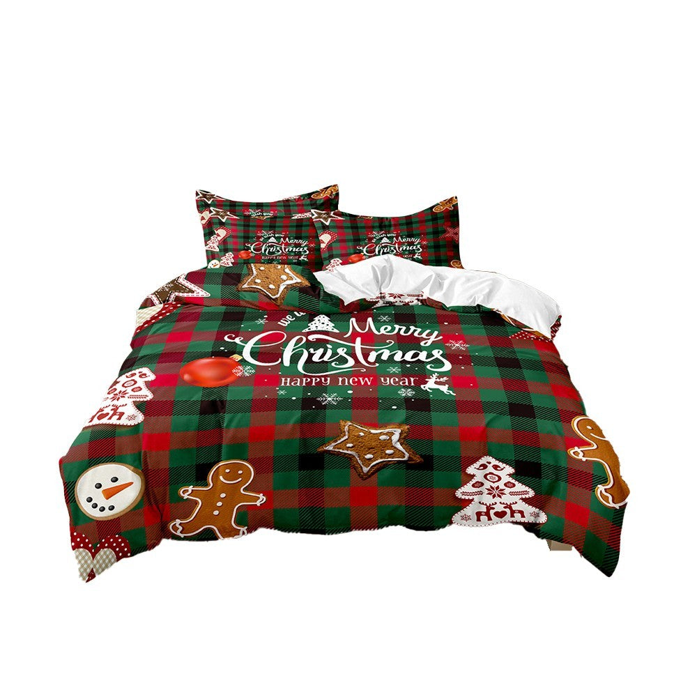 Christmas Printed Bedding Set Quilt Cover Pillowcases Set for Queen Bed - Style 1