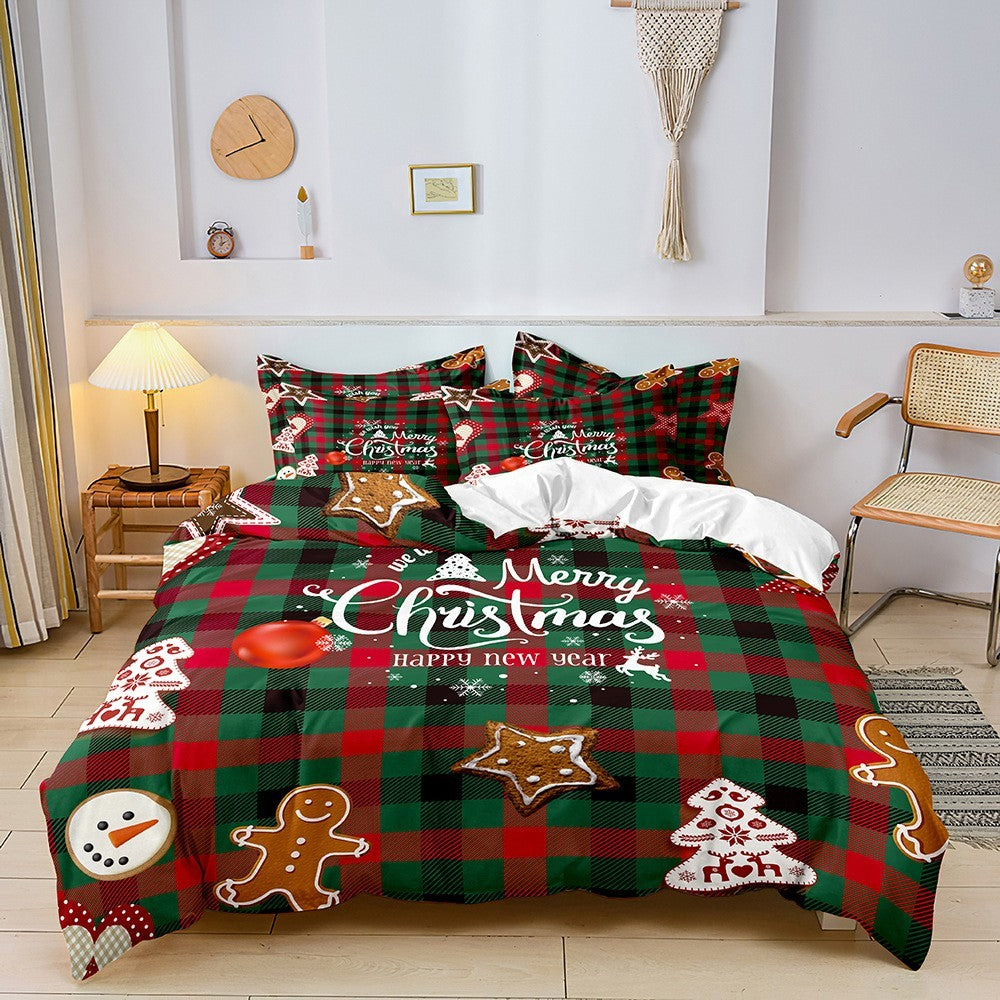Christmas Printed Bedding Set Quilt Cover Pillowcases Set for King Bed - Style 1
