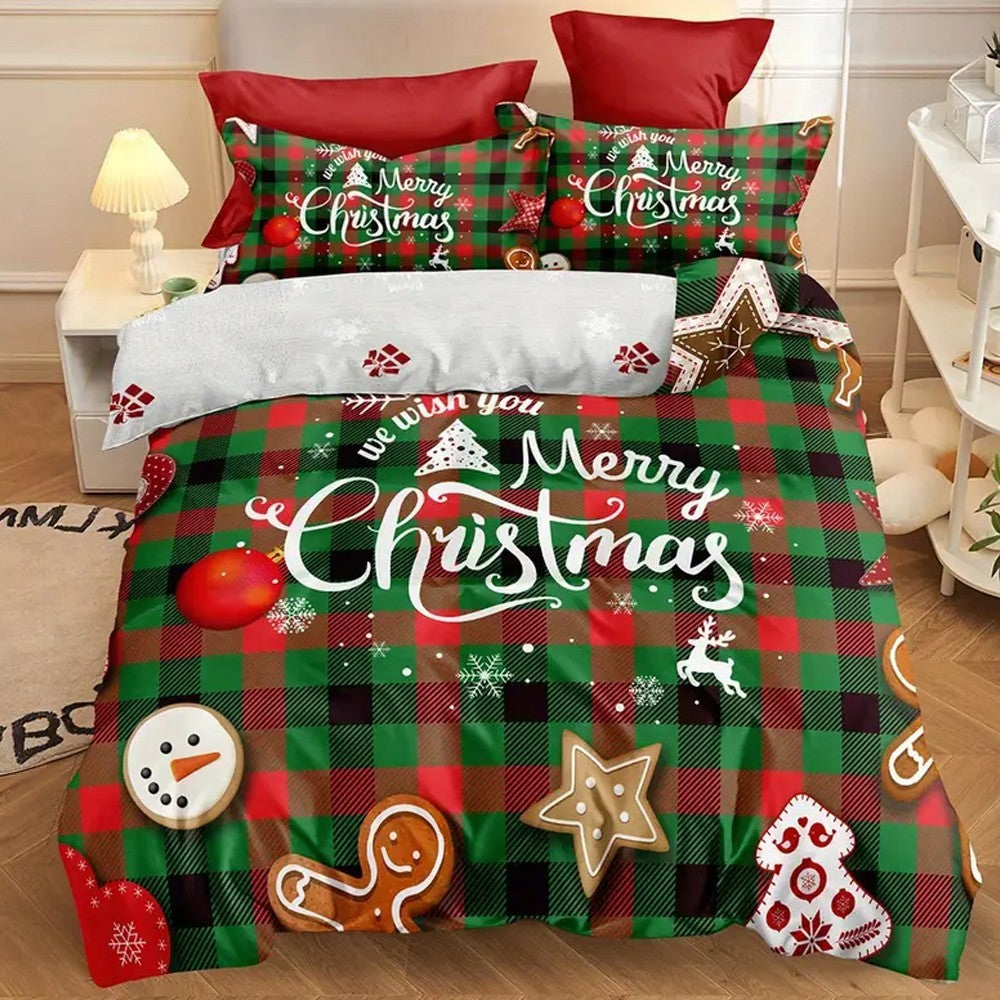 Christmas Printed Bedding Set Quilt Cover Pillowcases Set for Queen Bed - Style 1