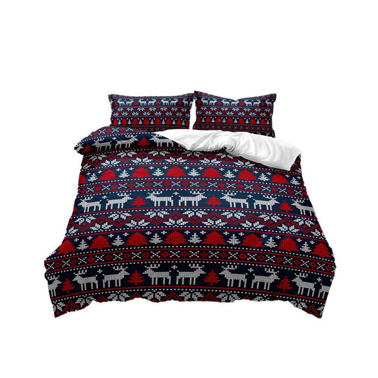Christmas Printed Bedding Set Quilt Cover Pillowcases Set for Double Bed - Style 5