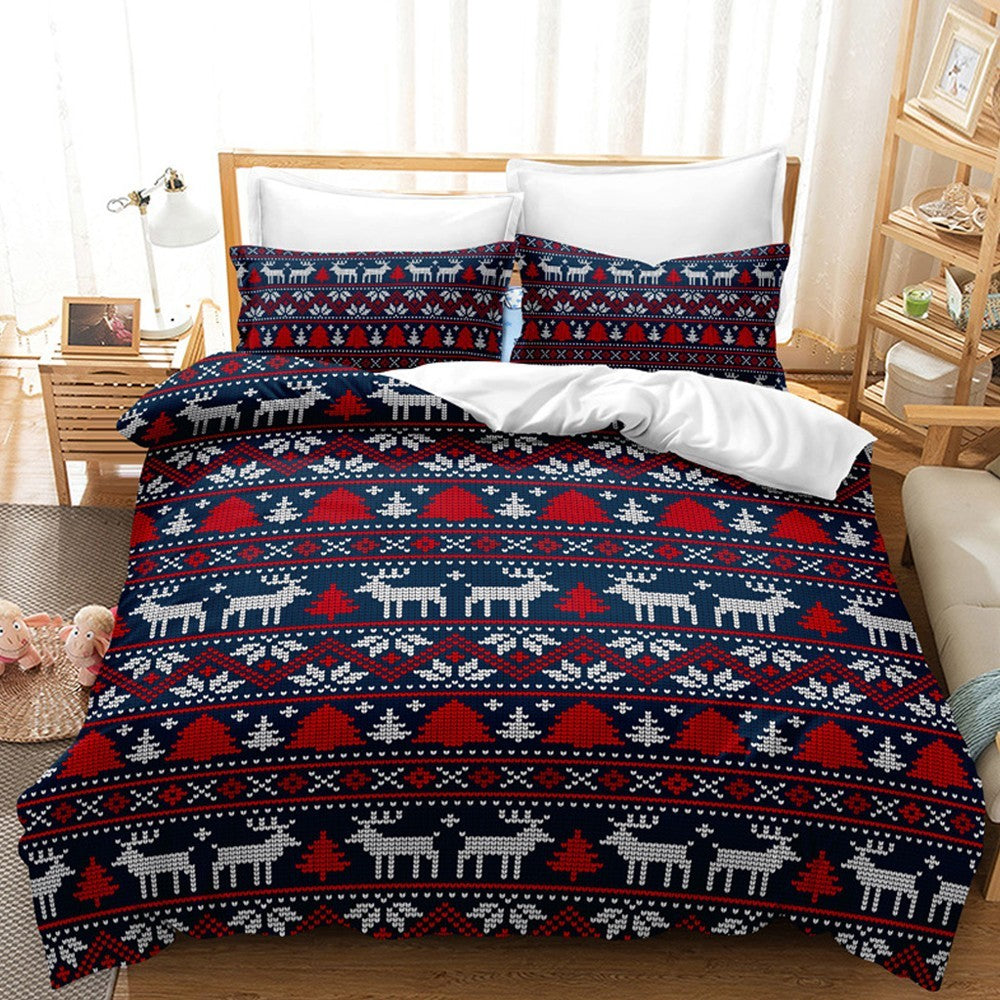 Christmas Printed Bedding Set Quilt Cover Pillowcases Set for King Bed - Style 5