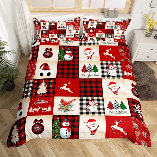 Christmas Printed Bedding Set Quilt Cover Pillowcases Set for Queen Bed - Style 1