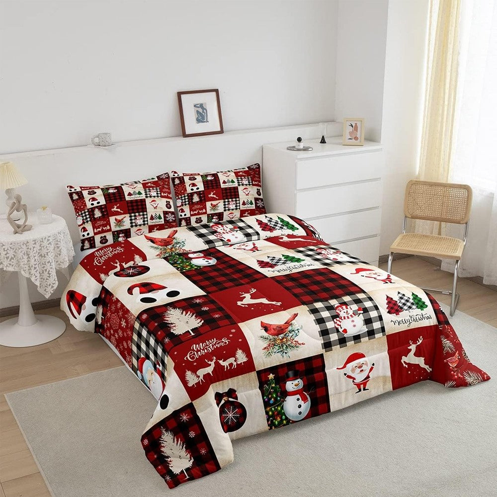 Christmas Printed Bedding Set Quilt Cover Pillowcases Set for King Bed - Style 1