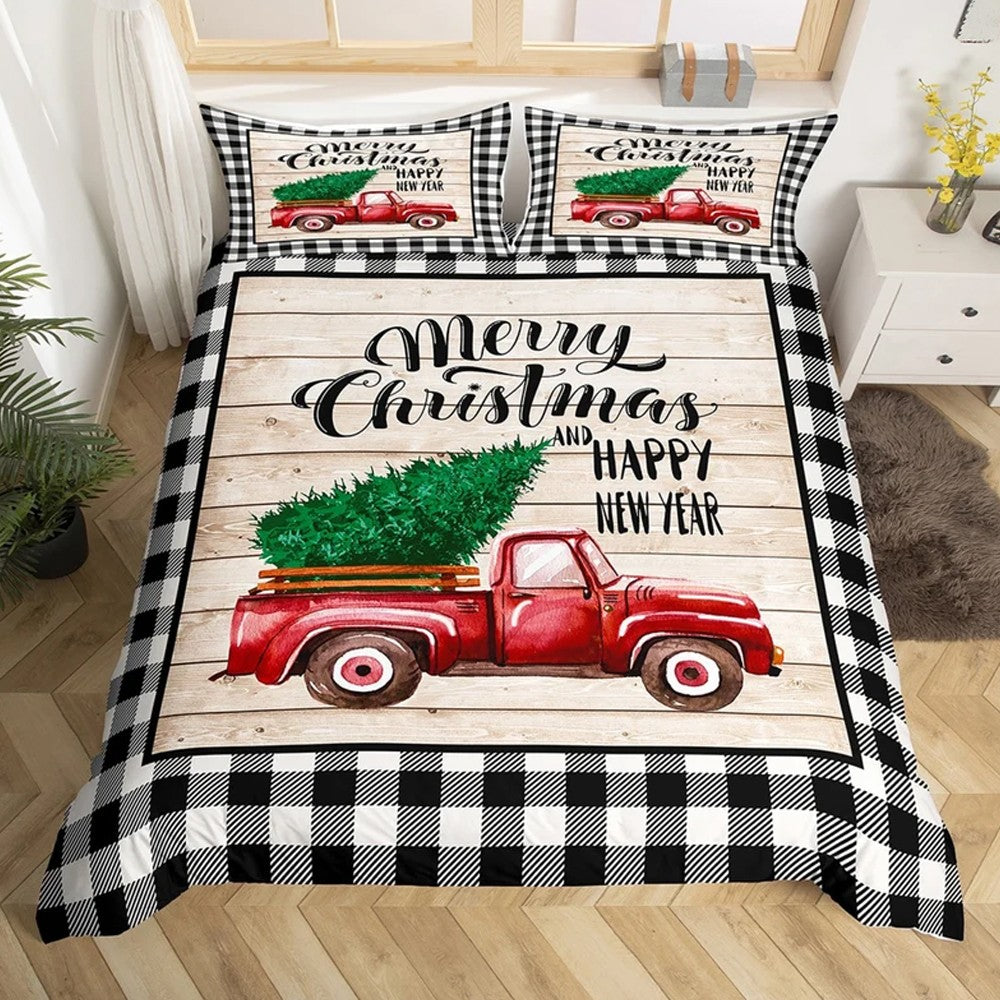 Christmas Printed Bedding Set Quilt Cover Pillowcases Set for King Bed - Style 2