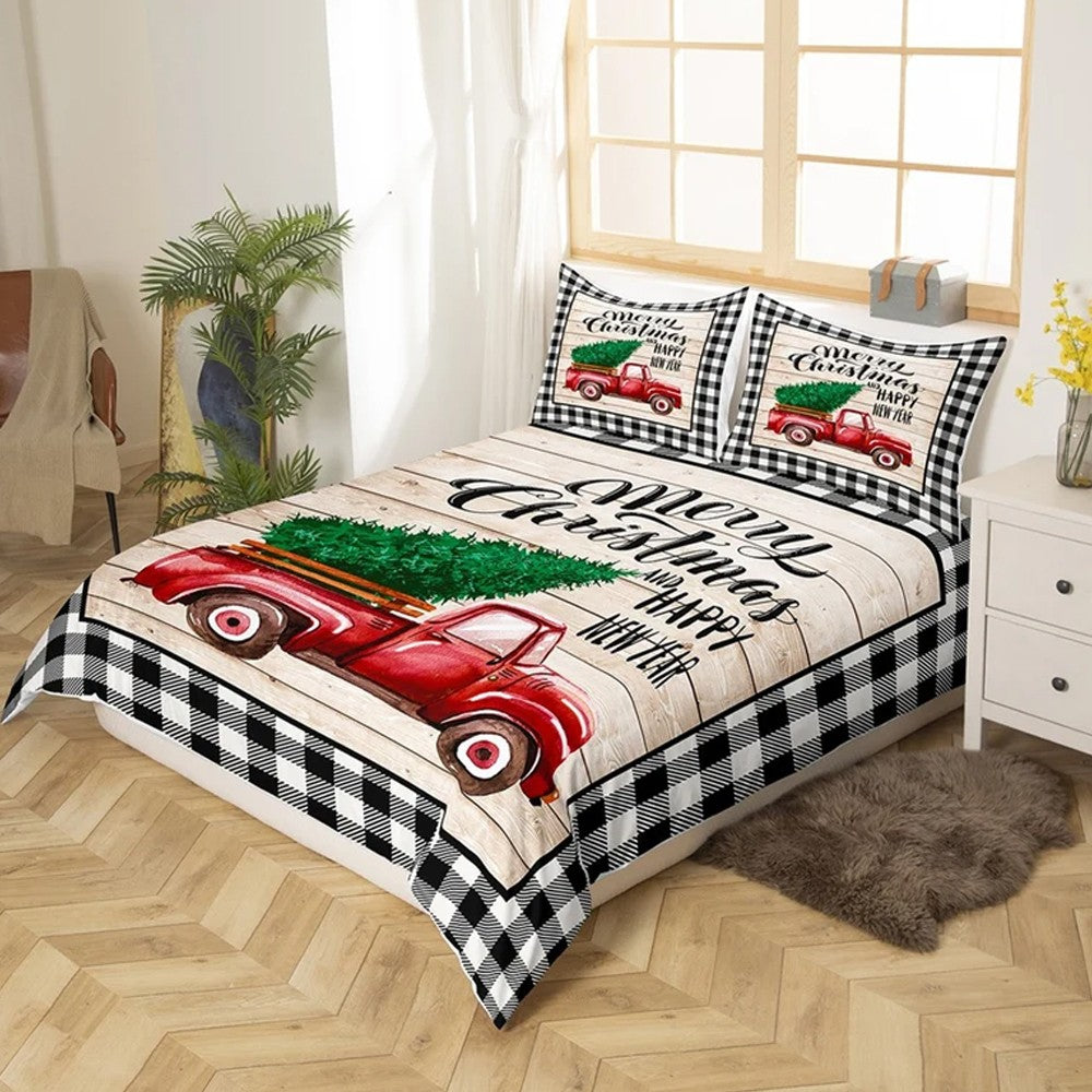 Christmas Printed Bedding Set Quilt Cover Pillowcases Set for King Bed - Style 2