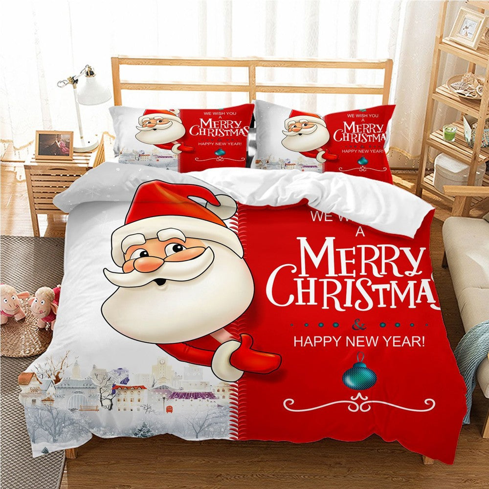 Christmas Printed Bedding Set Quilt Cover Pillowcases Set for Queen Bed - Style 3