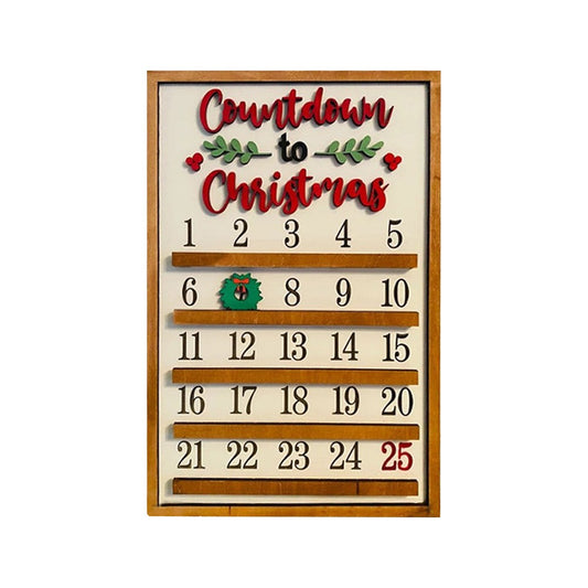 25 Days Wooden Hanging Christmas Advent Countdown Calendar - Rectangular Shaped