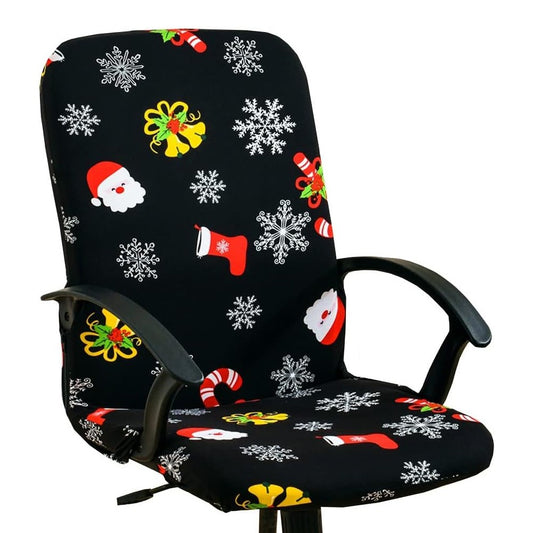 Christmas Printed Stretch Removable Swivel Office Chair Cover - Black S
