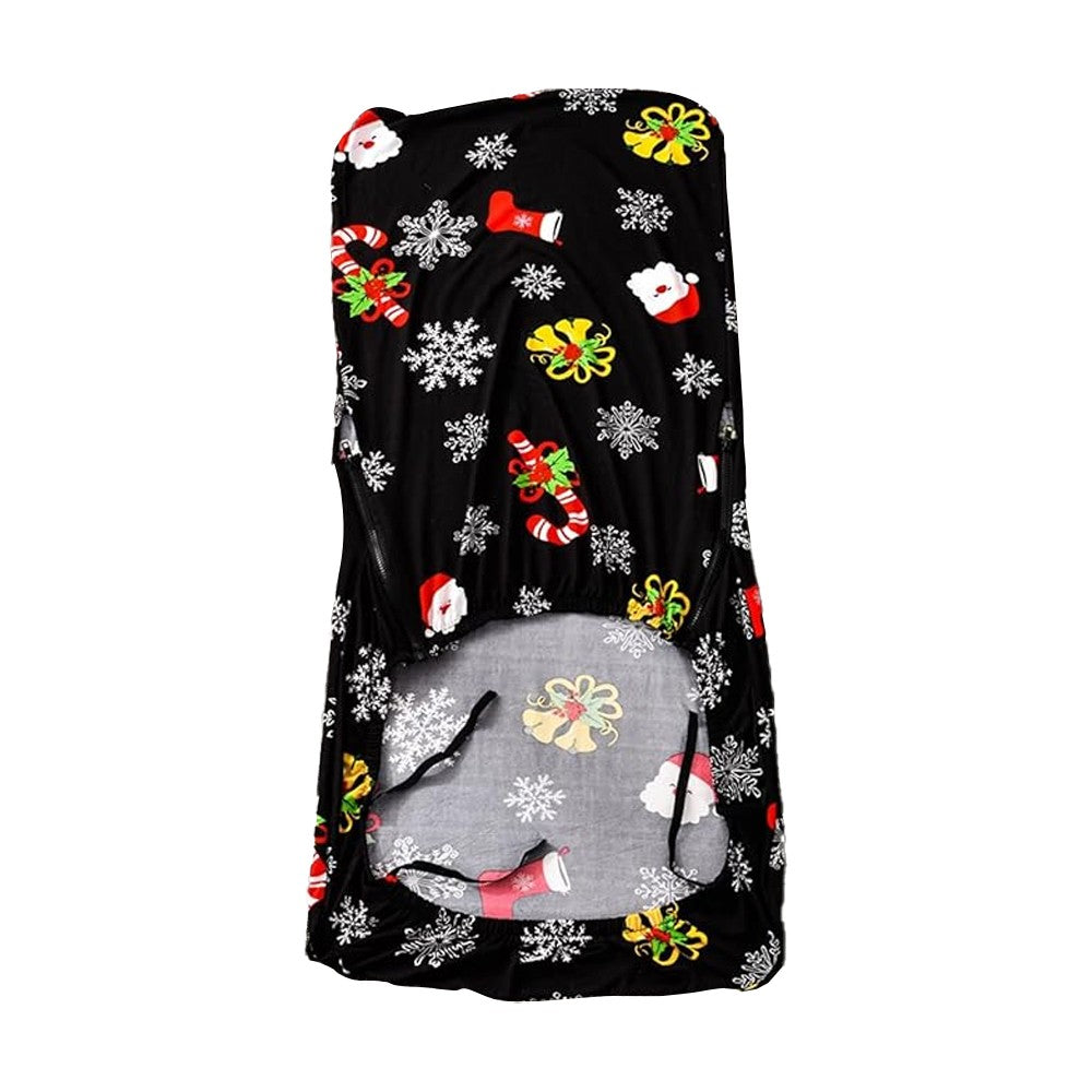 Christmas Printed Stretch Removable Swivel Office Chair Cover - Black M