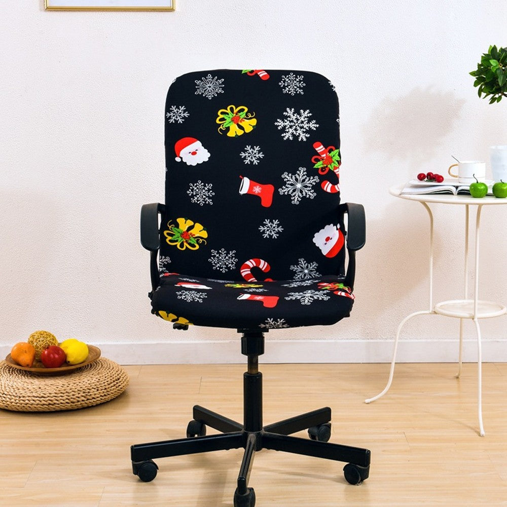 Christmas Printed Stretch Removable Swivel Office Chair Cover - Black M