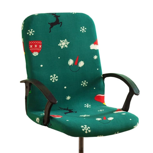 Christmas Printed Stretch Removable Swivel Office Chair Cover - Green L