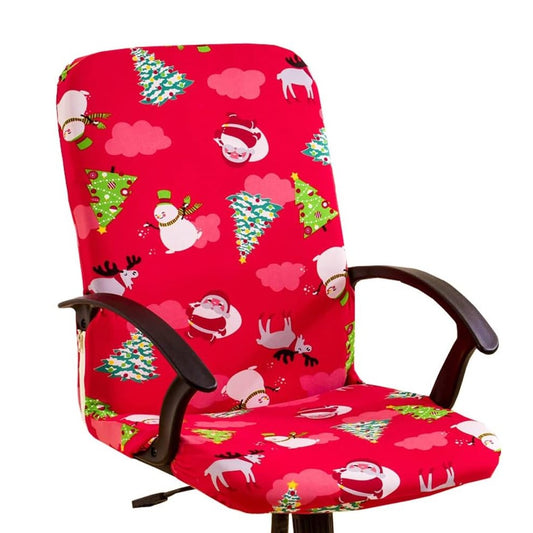 Christmas Printed Stretch Removable Swivel Office Chair Cover - Red L