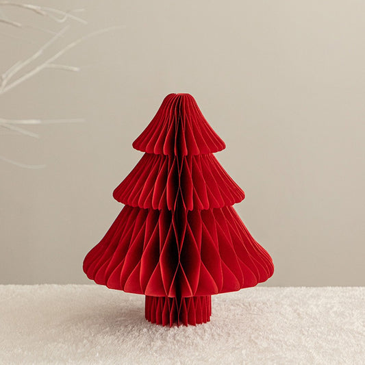 1Pc 20cm Tabletop Paper Honeycomb Christmas Tree Xmas Party Home Decor - Red