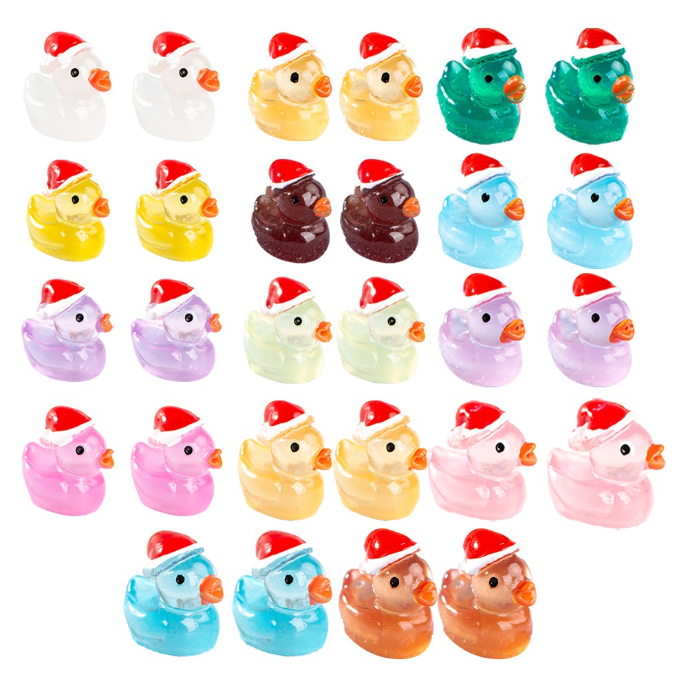 28Pcs Christmas Glow in The Dark Mini Resin Duck Miniature Garden Luminous Duck Ornament