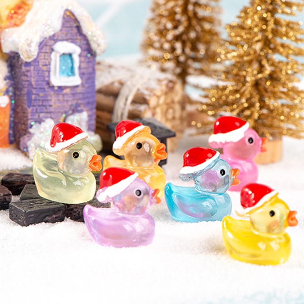 28Pcs Christmas Glow in The Dark Mini Resin Duck Miniature Garden Luminous Duck Ornament