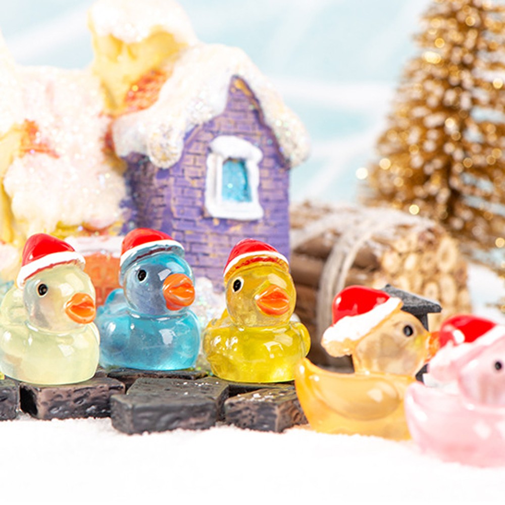 28Pcs Christmas Glow in The Dark Mini Resin Duck Miniature Garden Luminous Duck Ornament