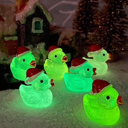 56Pcs Christmas Glow in The Dark Mini Resin Duck Miniature Garden Luminous Duck Ornament