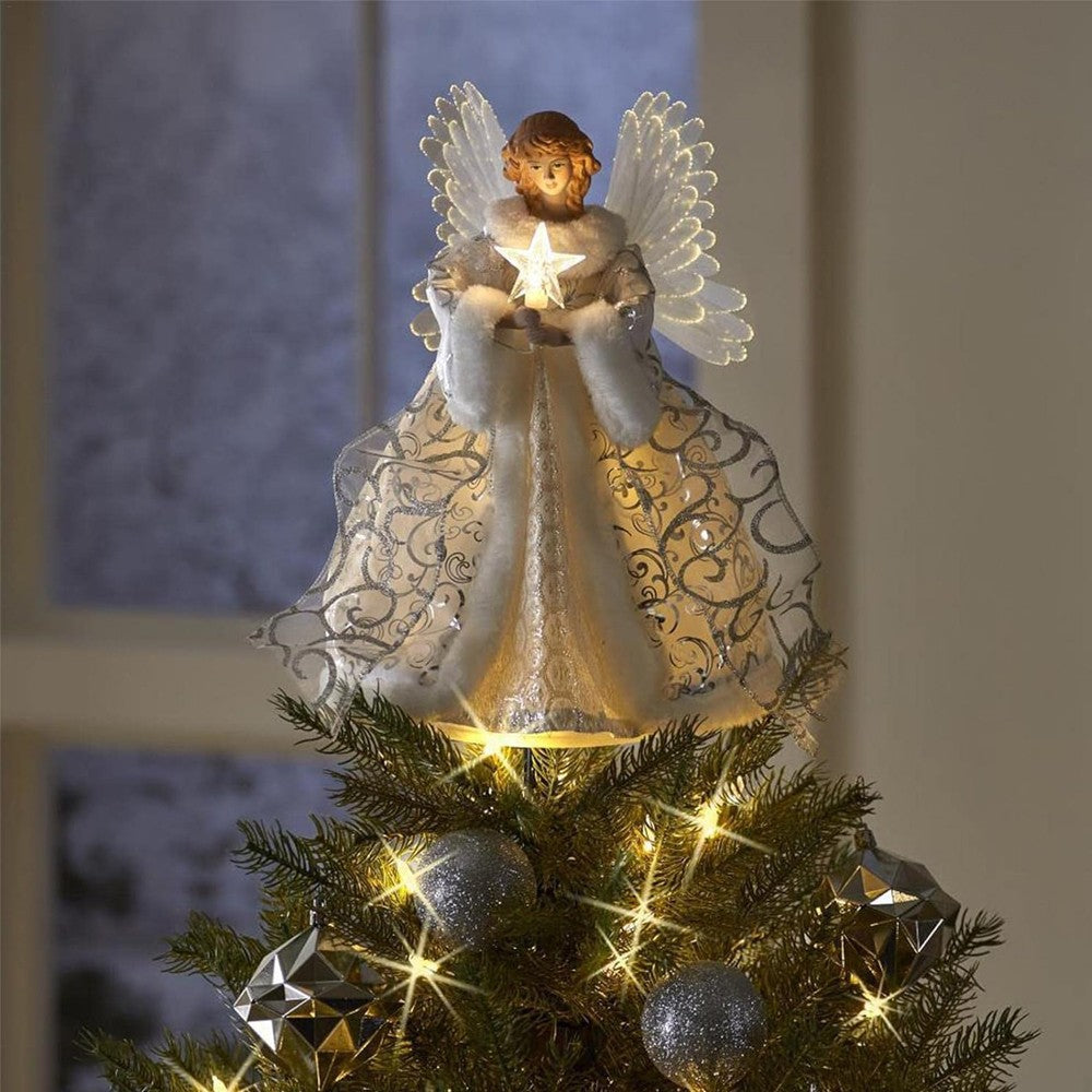 2Pcs 25cm Christmas Tree Topper Angel Fairy Xmas Tree Top Ornament Decoration